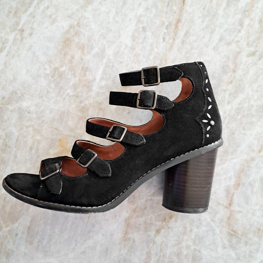 COACH Black Suede Buckle Bootie with Prairie Rivets Size 9 Heels - Picture 2 of 13